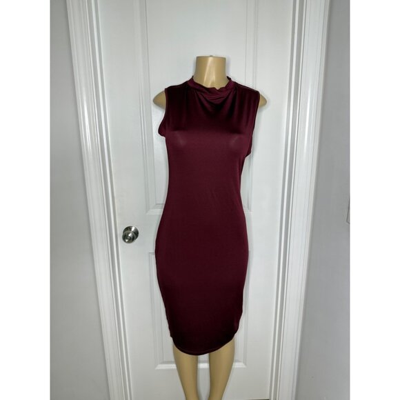 Sleeveless Burgundy Midi Dress With Mock Neck Bodycon Fit & Stretch Fabric For W - Picture 1 of 4